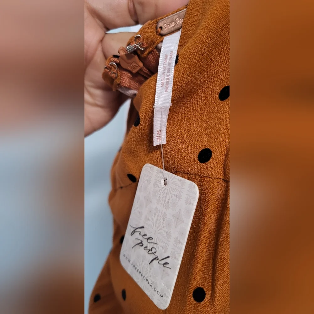 Free People Jamboree Jumpsuit Rust Combo Polka Dot Strappy Wide Leg xsmall - Picture 8 of 16